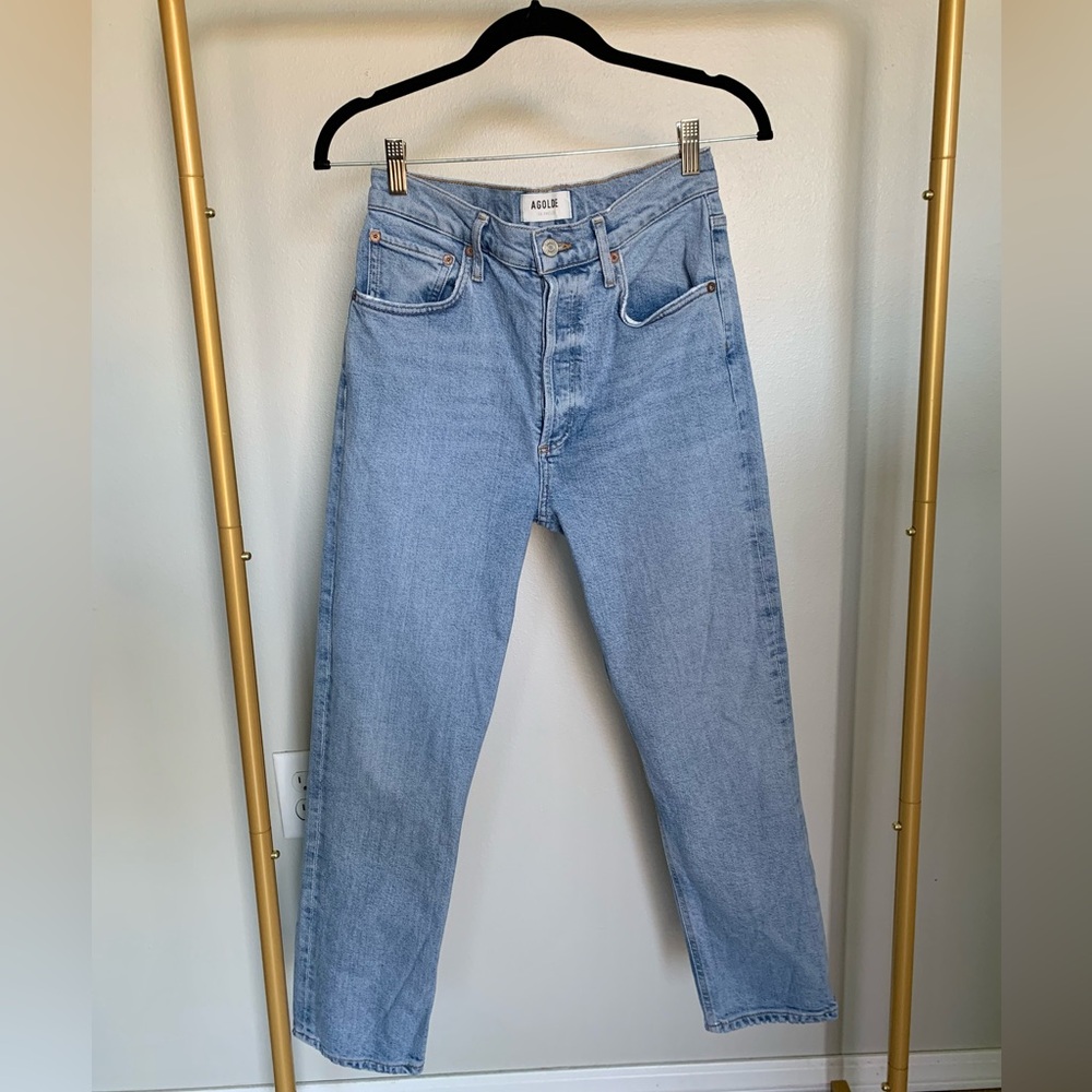 Agolde Riley High Rise Straight Leg Light Wash Jeans